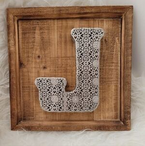 Wooden Wall Art with Silver Letter J NEW